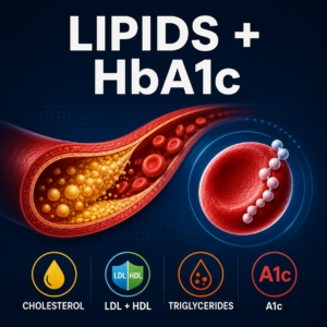 Lipid panel and HbA1c blood test for cholesterol triglycerides blood sugar and metabolic risk