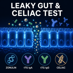 Leaky gut and celiac screening blood test with serum zonulin, tTG IgA and tTG IgG for intestinal barrier and gluten autoimmune blood test