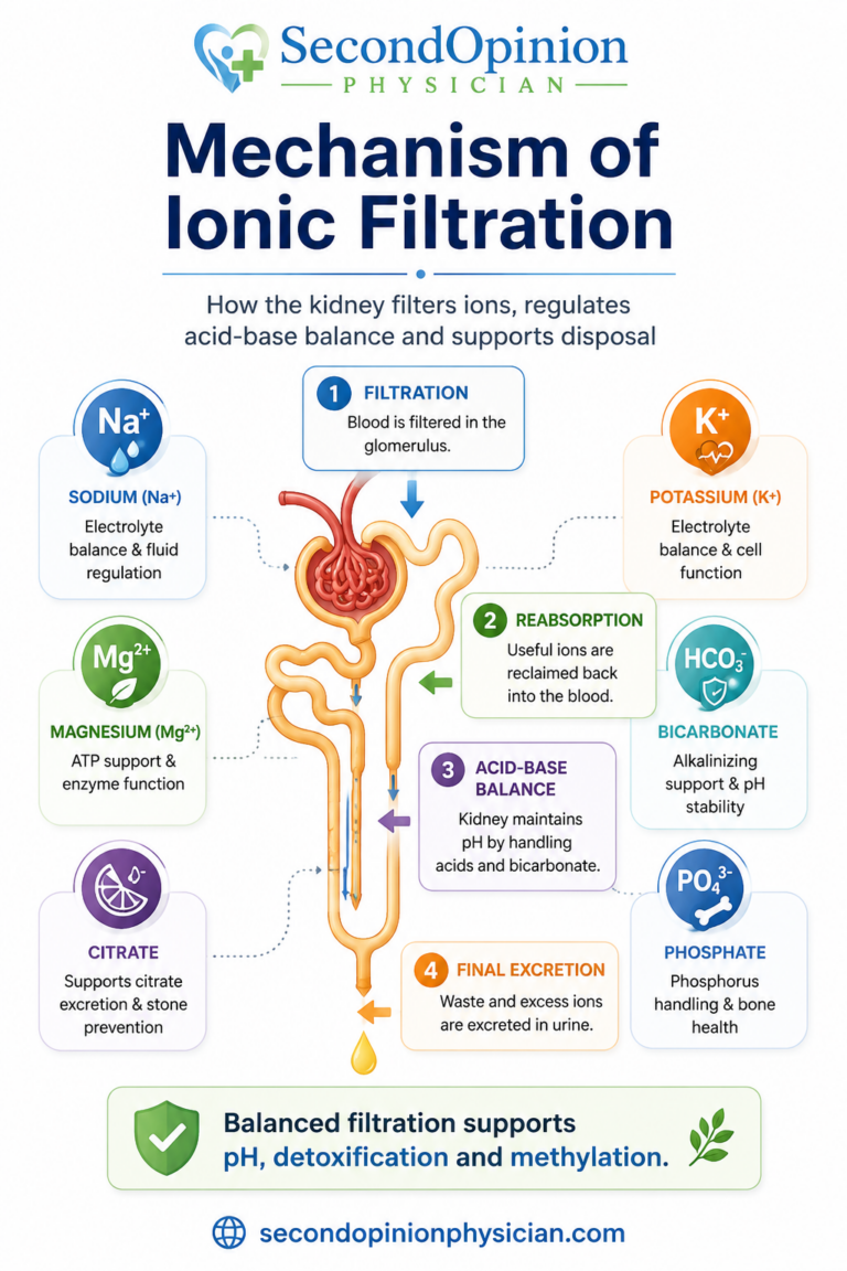 kidney function and methylation - sodium, potassium, magnesium, bicarbonate, citrate and phosphate affect kidney filtration, acid-base balance, detoxification and methylation.