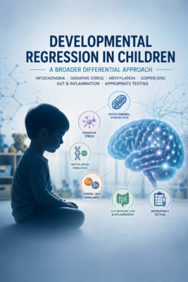 Developmental regression in children showing mitochondrial dysfunction, oxidative stress, methylation, copper-zinc imbalance, gut inflammation and testing