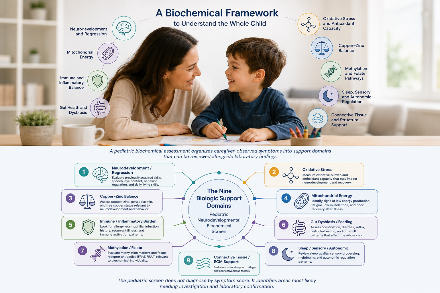 Pediatric neurodevelopmental biochemical assessment for autism, developmental delay, regression, ADHD, oxidative stress, and functional lab testing