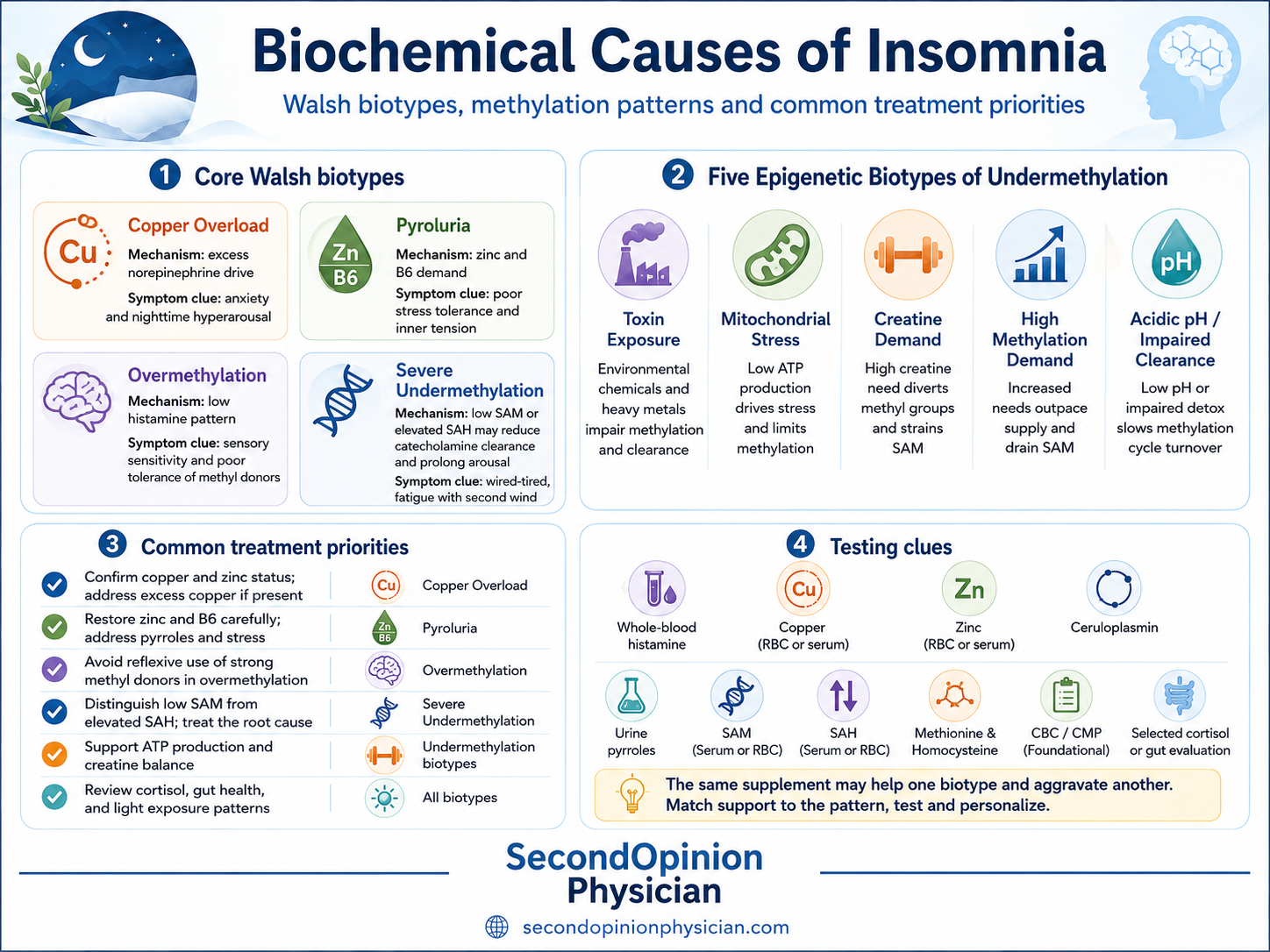 Insomnia medications and side effects infographic comparing benzodiazepines, Z-drugs, orexin antagonists, sedating antidepressants, melatonin agents and antihistamines.
