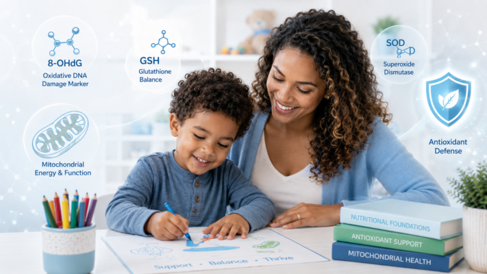 Oxidative stress antioxidant capacity glutathione 8-OHdG and SOD in pediatric neurodevelopment